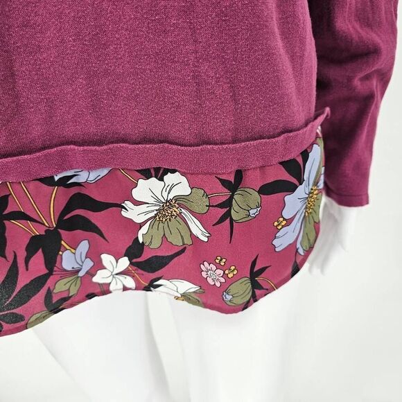 LOFT Floral LS Dual Panel Top Shirt Pink M - Picture 3 of 6
